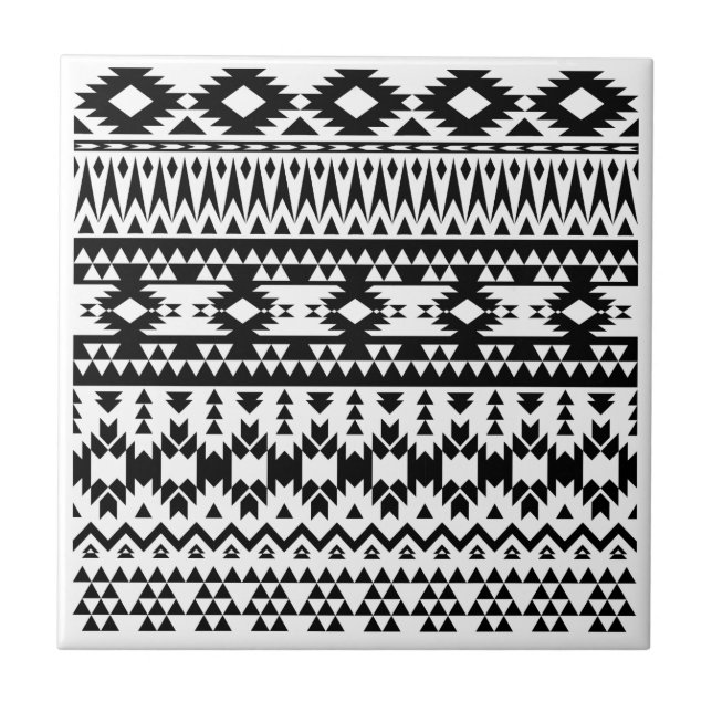 Carreau En Céramique Motif géométrique Aztec noir et blanc (Devant)