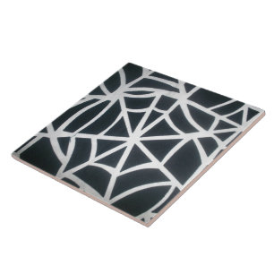 Carreau En Céramique Motif géométrique Gras noir et blanc Spider Web