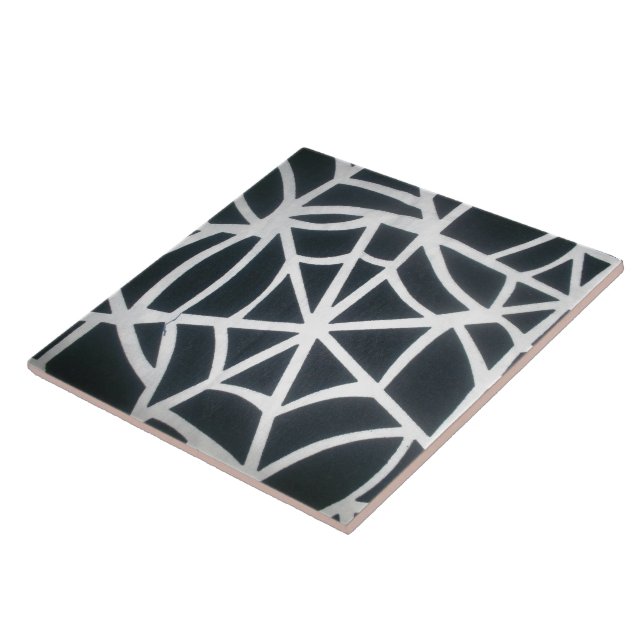 Carreau En Céramique Motif géométrique Gras noir et blanc Spider Web (Côté)