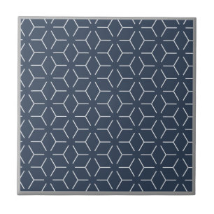 Carreau En Céramique Motif géométrique gris bleu foncé bordure blanche