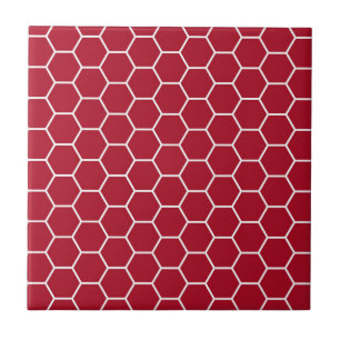 Carreau En Céramique Motif géométrique rouge lumineux d'hexagone de nid