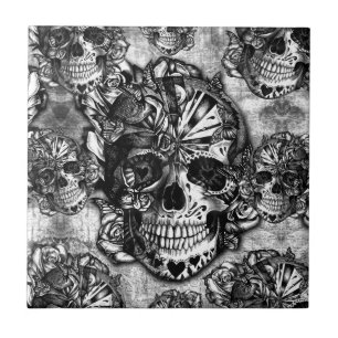 Carreau En Céramique Motif grunge de crâne de sucre