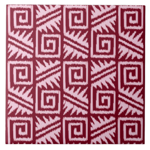 Carreau En Céramique Motif Ikat Aztec - Bourgogne et rose