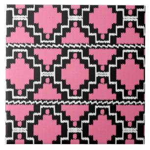 Carreau En Céramique Motif Ikat Aztec - Fuchsia rose, noir et blanc