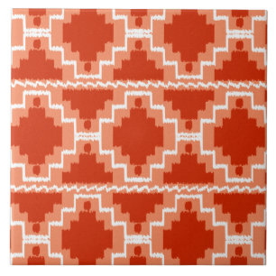 Carreau En Céramique Motif Ikat Aztec - Rouille, Orange et blanc
