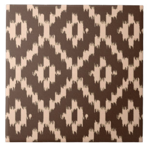 Carreau En Céramique Motif Ikat - Chocolat et pêche pâle