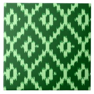 Carreau En Céramique Motif Ikat - Vert pin et vert pâle
