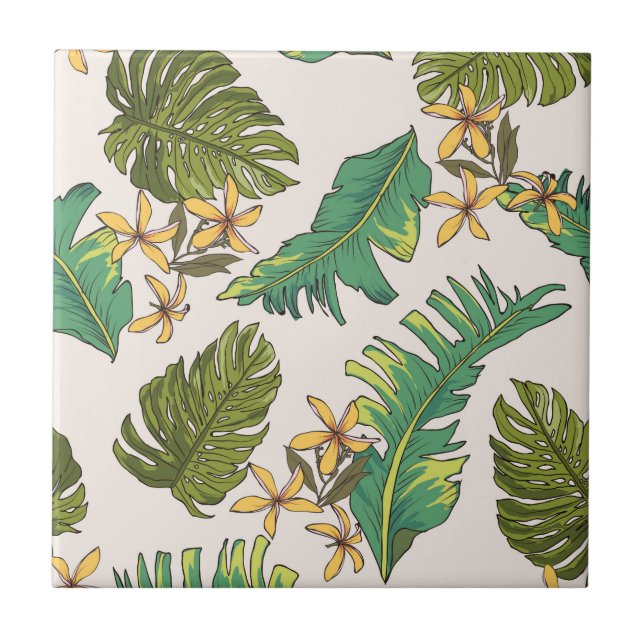 Carreau En Céramique Motif illustré de feuille de jungle (Devant)