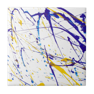 Carreau En Céramique Motif jaune bleu moderne d'éclaboussures