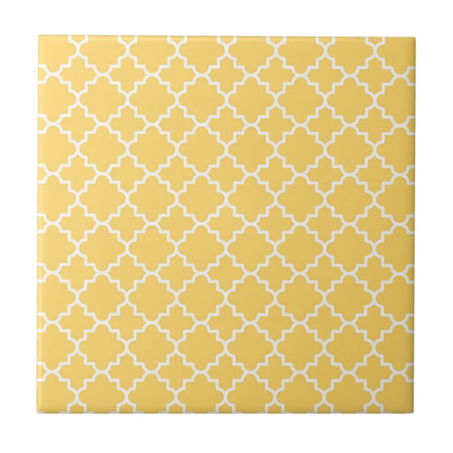 Carreau En Céramique Motif jaune de Quatrefoil (Devant)