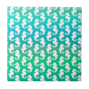 Carreau En Céramique Motif joli hippocampe sur bleu vert