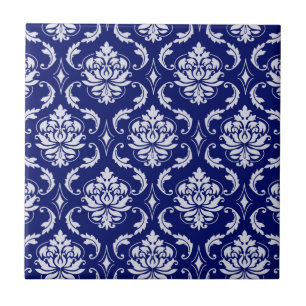 Carreau En Céramique Motif lumineux de damassé de bleu marine