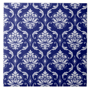Carreau En Céramique Motif lumineux de damassé de bleu marine