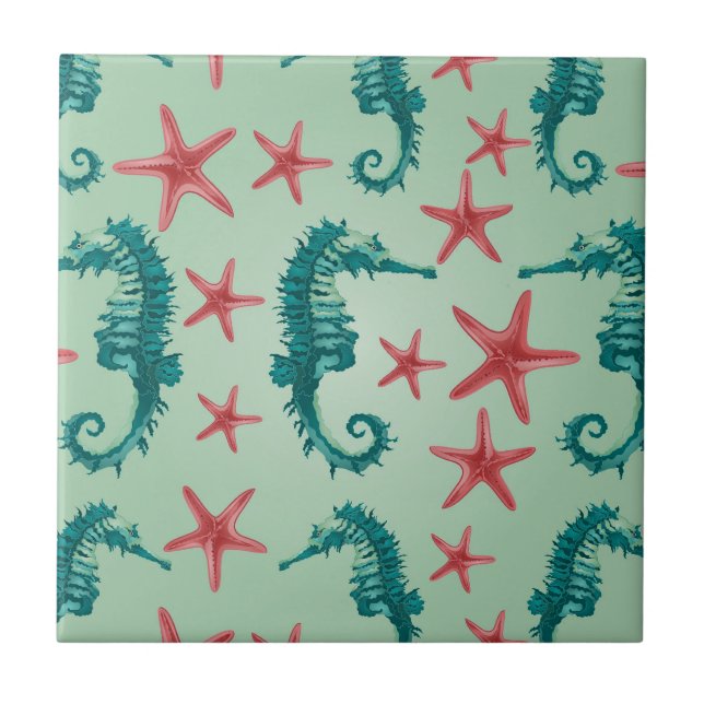 Carreau En Céramique Motif maritime Turquoise 2 (Devant)