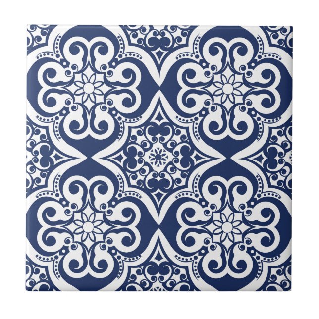 Carreau En Céramique Motif marocain bleu et blanc (Devant)