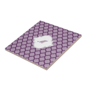 Carreau En Céramique Motif marocain mauve avec Trivet en mosaïque Monog