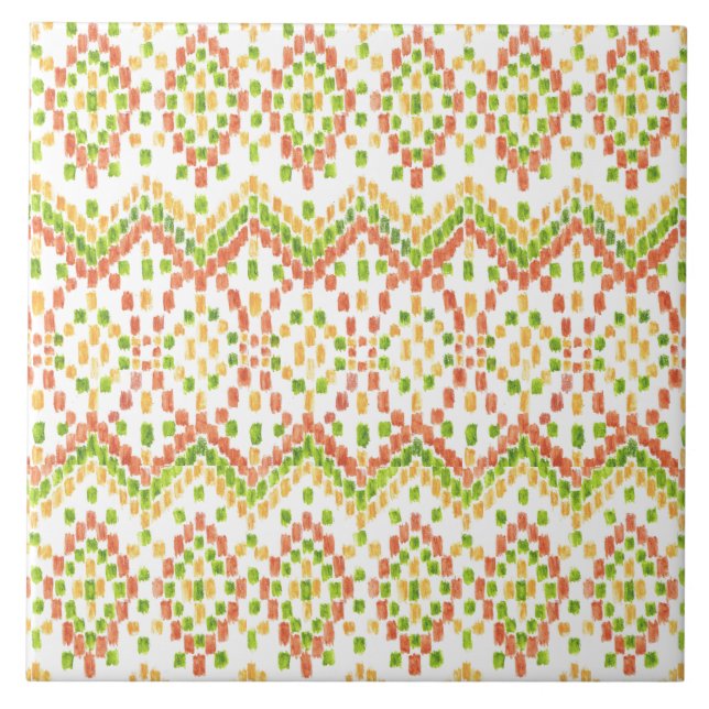 Carreau En Céramique Motif maure ethnique d'Ikat sur le blanc à (Devant)
