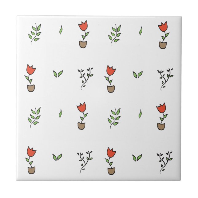 Carreau En Céramique Motif mis en pot d'usine de tulipe rouge (Devant)