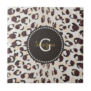 Carreau En Céramique Motif moderne chic brun cheetah imprimé monogramme
