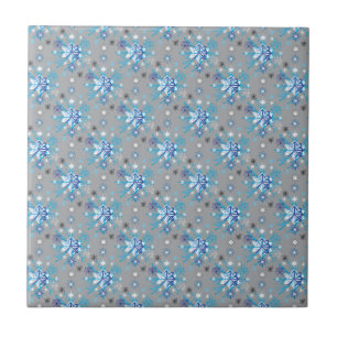 Carreau En Céramique Motif moderne gris et bleu Holiday Snowflakes
