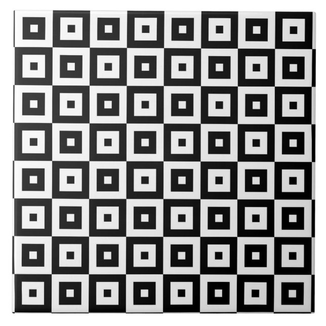 Carreau En Céramique Motif noir et blanc de carrés (Devant)