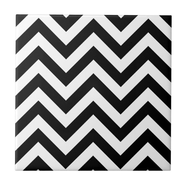 Carreau En Céramique Motif noir et blanc de Chevron de zigzag (Devant)