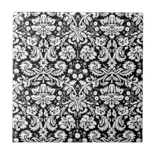 Carreau En Céramique Motif noir et blanc de damassé