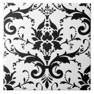 Carreau En Céramique Motif noir et blanc de damassé