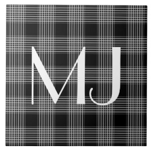 Carreau En Céramique Motif noir et blanc personnalisé de tartan de