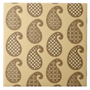 Carreau En Céramique Motif Paisley, bronzage, crème et chocolat