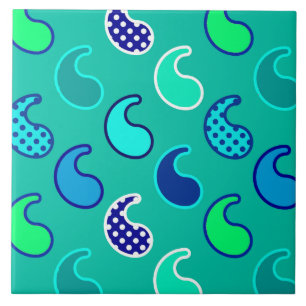 Carreau En Céramique Motif Paisley moderne, Turquoise, Bleu et Aqua