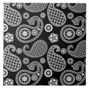 Carreau En Céramique Motif Paisley, noir et blanc