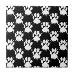 Carreau En Céramique Motif Paw Chien Blanc Avec Paint Splatter