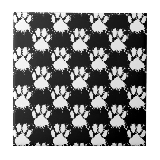 Carreau En Céramique Motif Paw Chien Blanc Avec Paint Splatter (Devant)