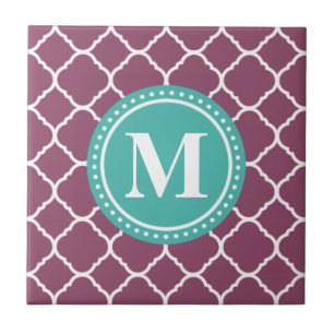 Carreau En Céramique Motif Quatrefoil bleu Monogram Aqua