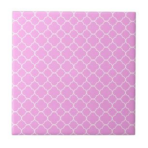Carreau En Céramique Motif Quatrefoil Rose Et Blanc
