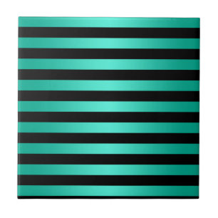 Carreau En Céramique Motif rayures turquoise menthe et noir