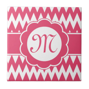 Carreau En Céramique Motif rose Chevron & Fleur Monogram