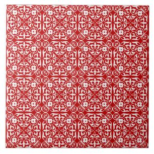 Carreau En Céramique Motif, rouge et blanc médiévaux de damassé