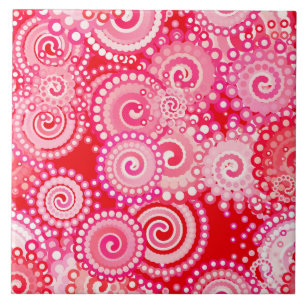 Carreau En Céramique Motif, rouge et roses indien de remous de fractale