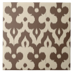 Carreau En Céramique Motif, Taupe et beige de damassé d'Ikat de