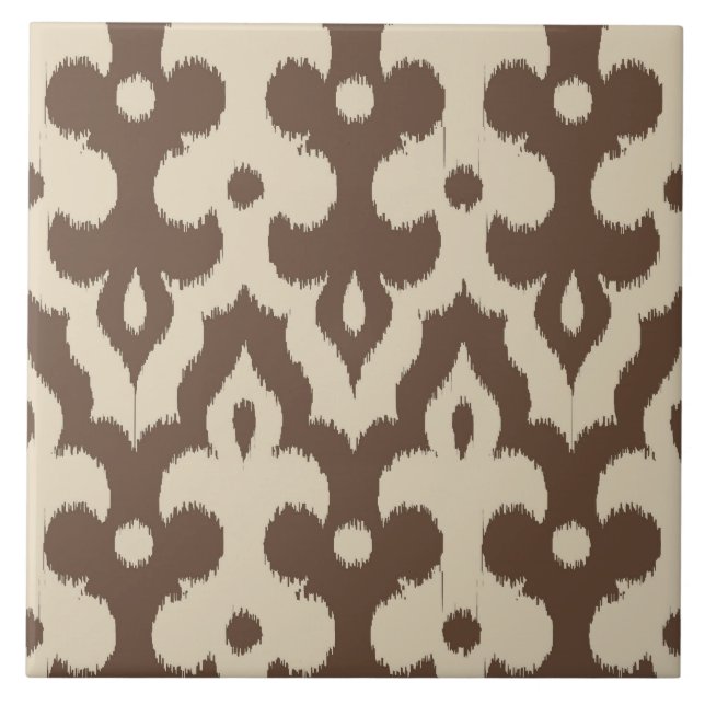 Carreau En Céramique Motif, Taupe et beige de damassé d'Ikat de (Devant)