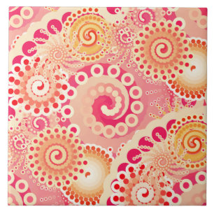 Carreau En Céramique motif tourbillon fractal, corail, pêche