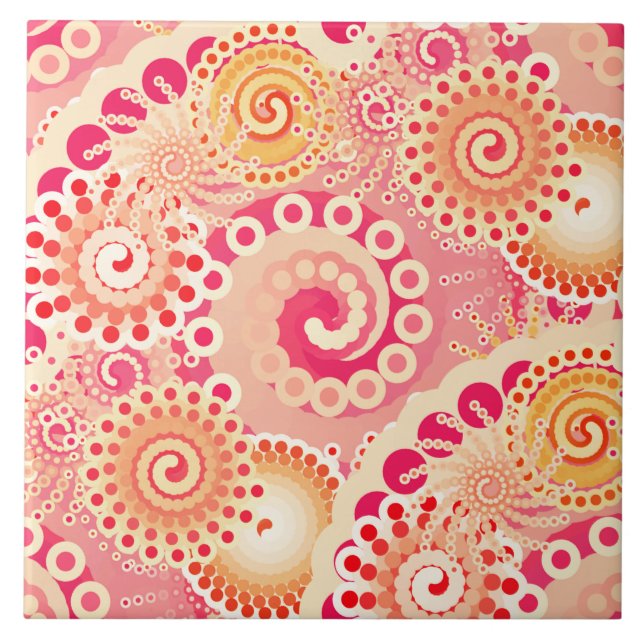 Carreau En Céramique motif tourbillon fractal, corail, pêche (Devant)