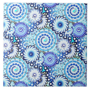 Carreau En Céramique Motif tourbillon fractal, nuances bleues