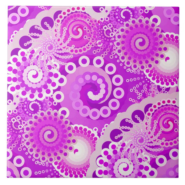 Carreau En Céramique Motif tourbillon fractal, nuances d'orchidée (Devant)