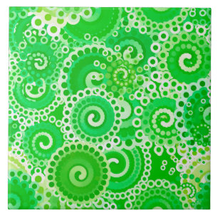 Carreau En Céramique Motif tourbillon fractal, nuances vert printemps