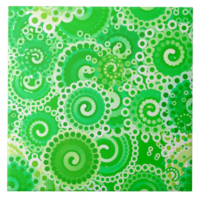 Carreau En Céramique Motif tourbillon fractal, nuances vert printemps (Devant)