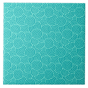 Carreau En Céramique Motif tourbillon japonais - turquoise et aqua
