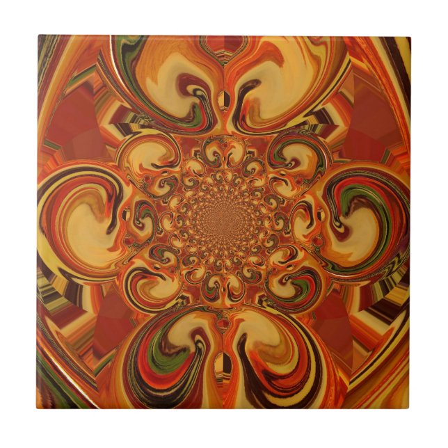 Carreau En Céramique Motif tourbillonnant : Tons d'orange, Brown et ver (Devant)